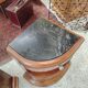 Pair of Art Deco half-moon bedside tables in walnut veneer and black marble.
