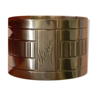 Art Deco towel ring in silver metal engraved "René".