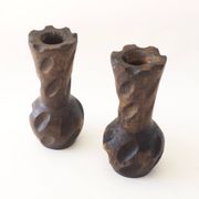 Brutalist wooden candlestick pair