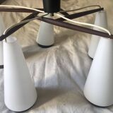 Scandinavian 5-light teak and opaline chandelier