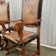 Paire de Fauteuils Trône style renaissance espagnole french spanish armchair cuir de Cordoue 1960s