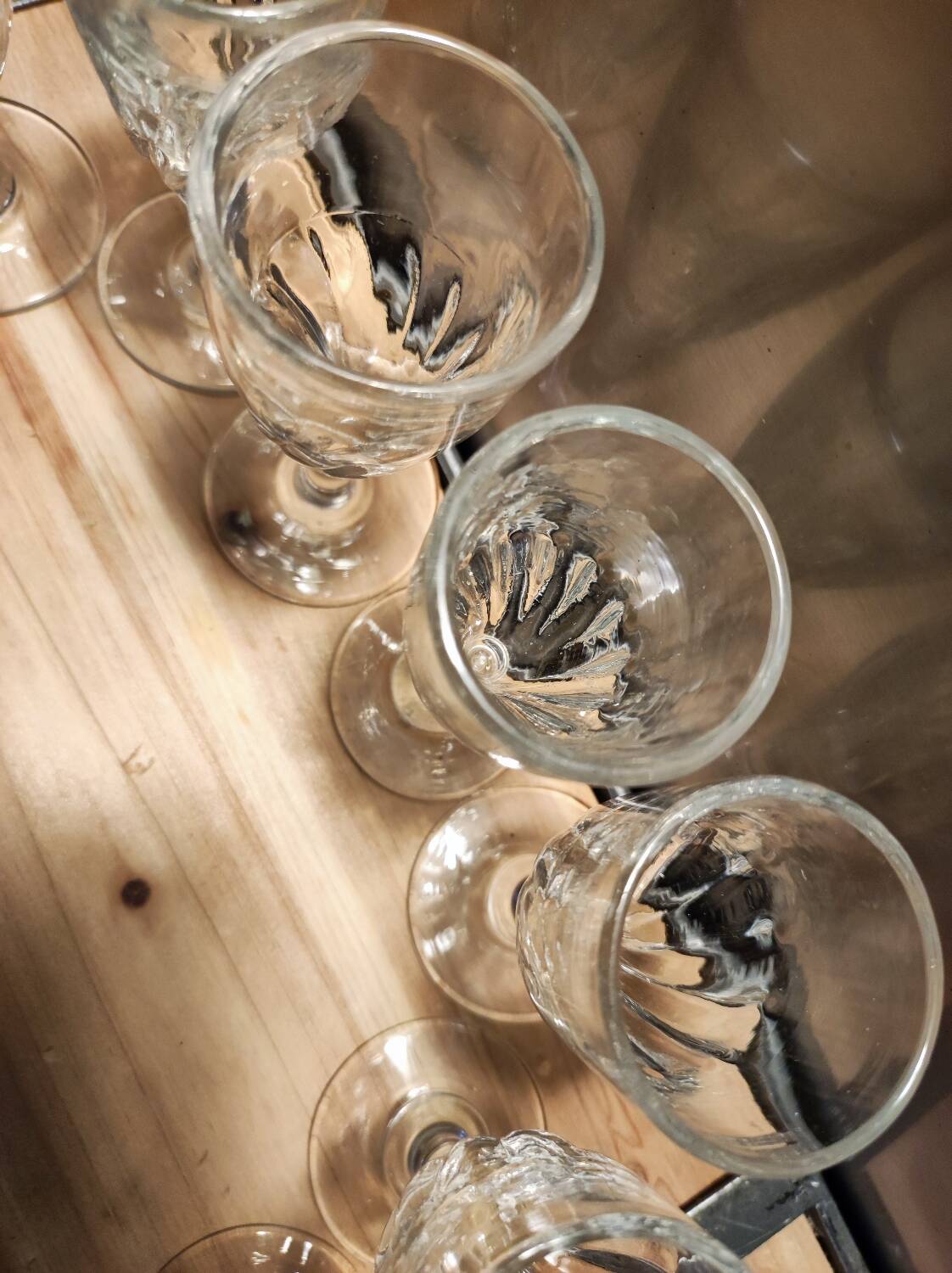 12 small twisted bistro glasses, 19th century