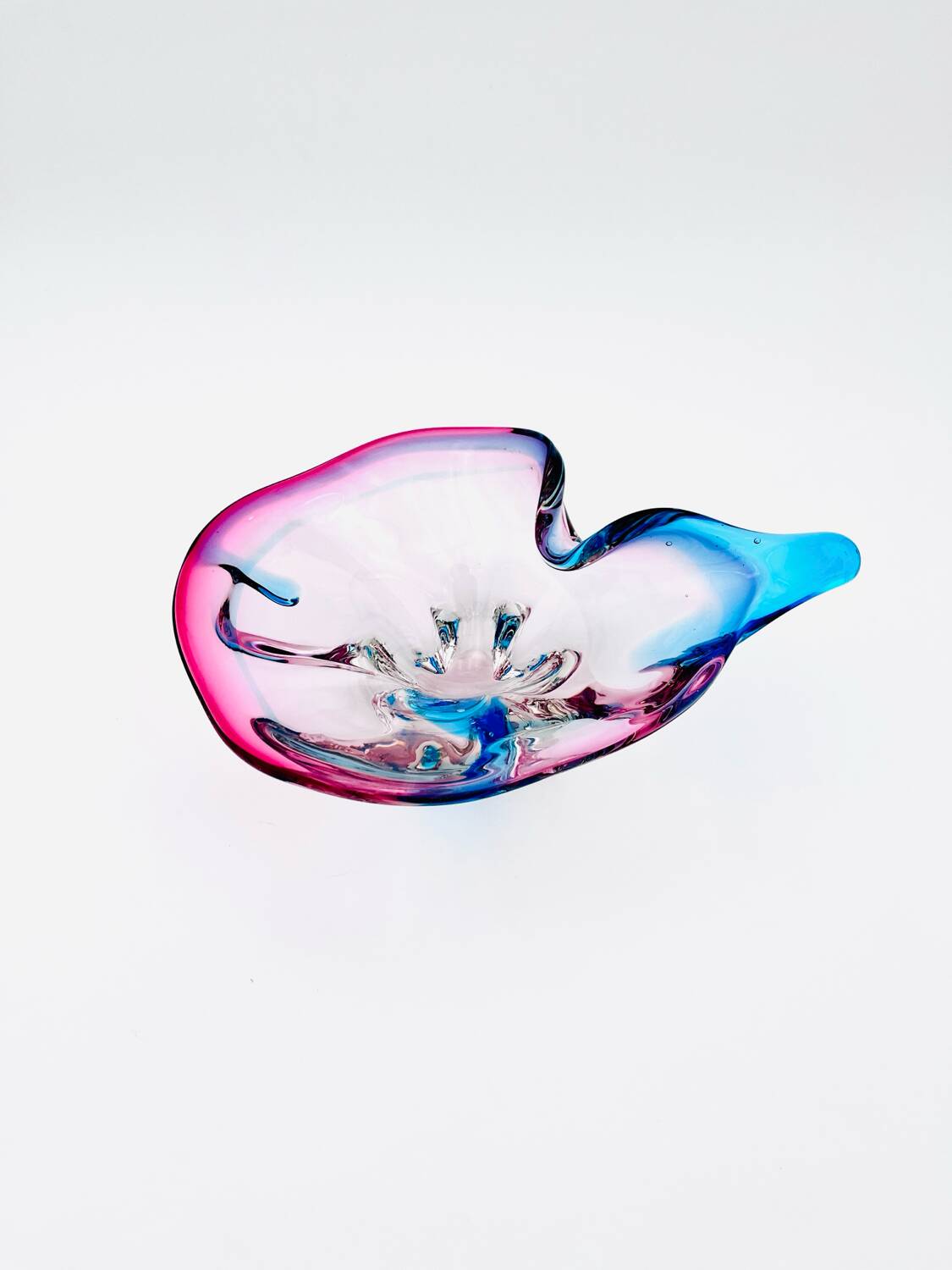 Murano Crystal Sommerso Organic Sculpture Bowl - Blue & Fuchsia