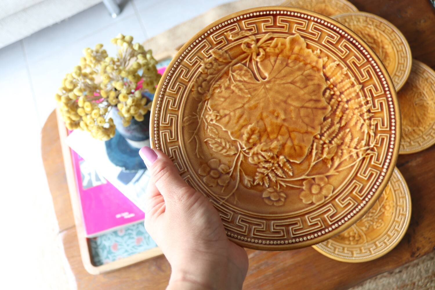 6 dessert plates barbotines leaves giens