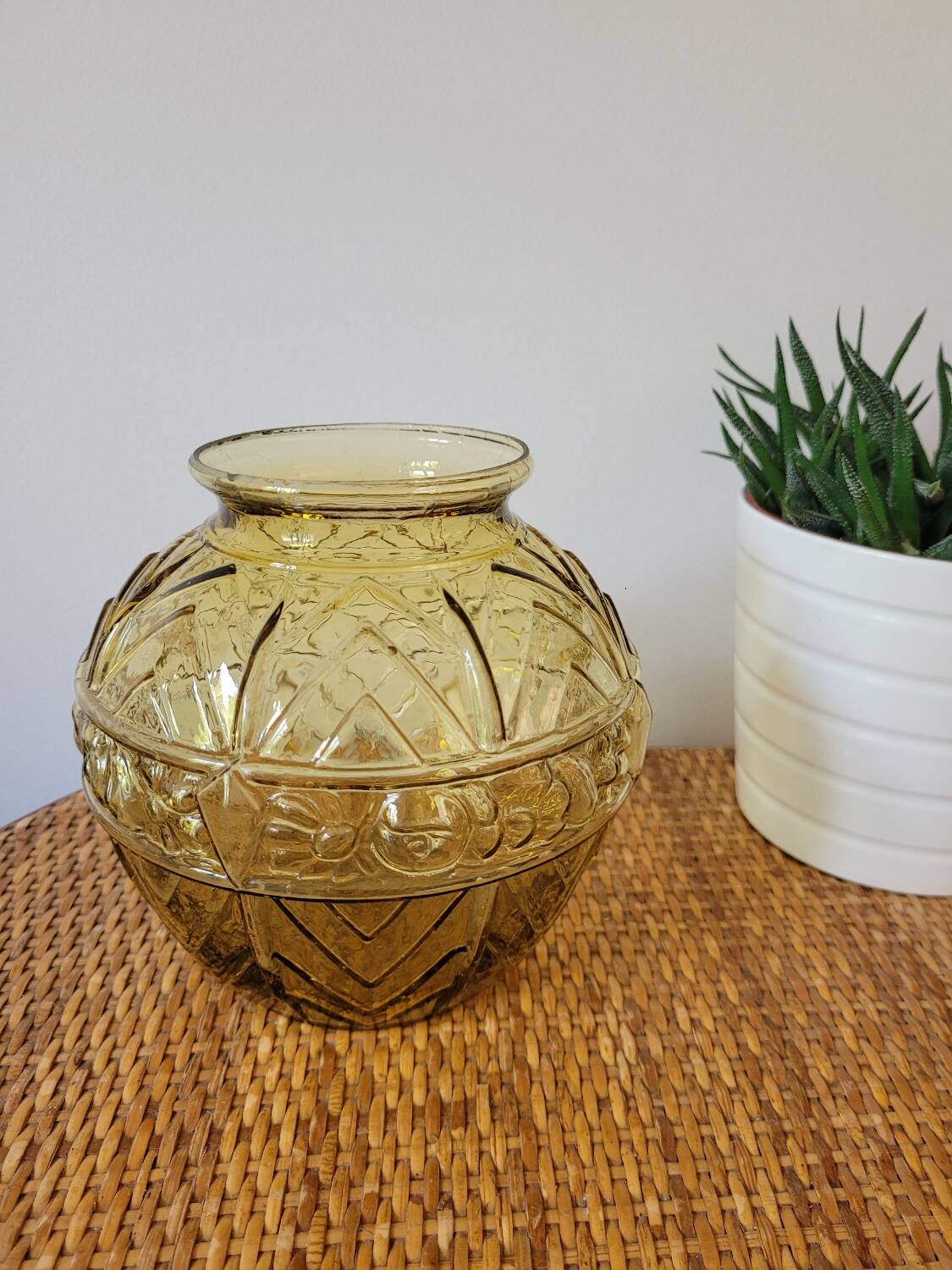 Yellow art deco ball vase