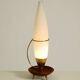Large 1950s table lamp made of brass and teak, with a frosted glass shade