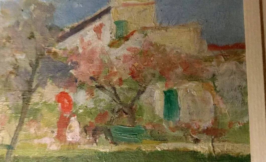 Peinture à l'huile de paysage sur tablette Début des années 1900 Italie