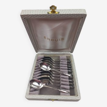 Ercuis - 12 mocha spoons with Russian handles, silver metal, perfect condition box