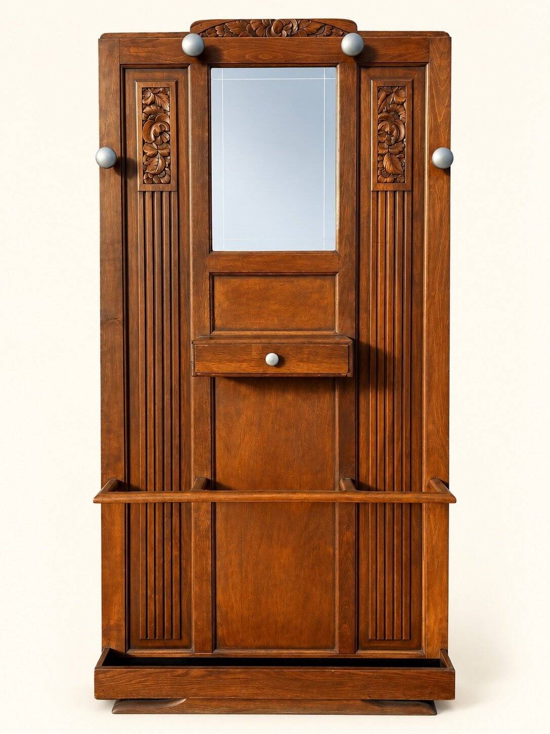 Art Deco Wardrobe Solid Carved Oak Bevelled Mirror 1930