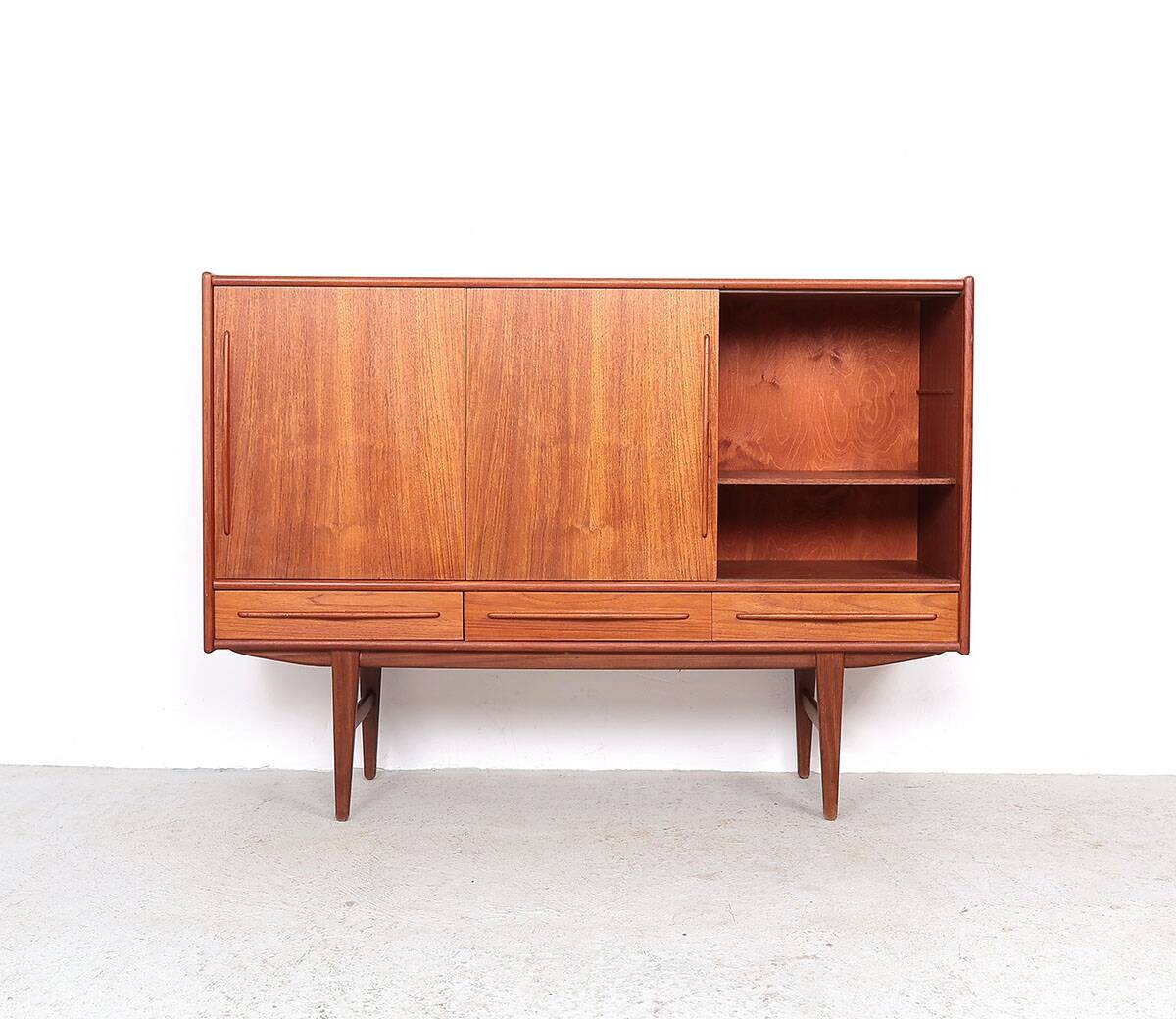 Danish design teak highboard with sliding doors, 1960s