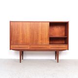 Danish design teak highboard with sliding doors, 1960s