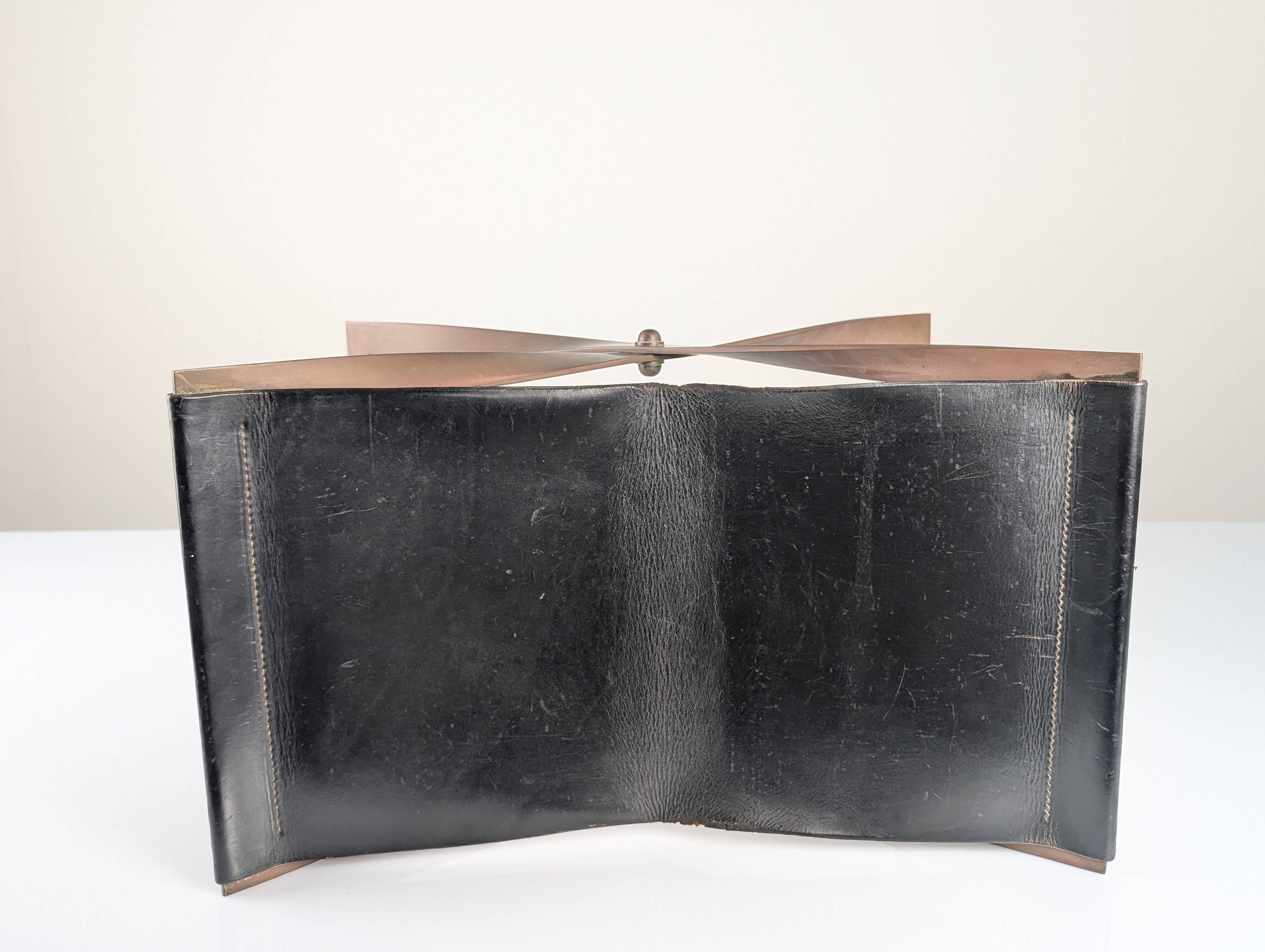 Folding Steel and Leather Stool, Denmark 1960s