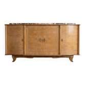 Buffet bas Art Déco en bois clair et marbre