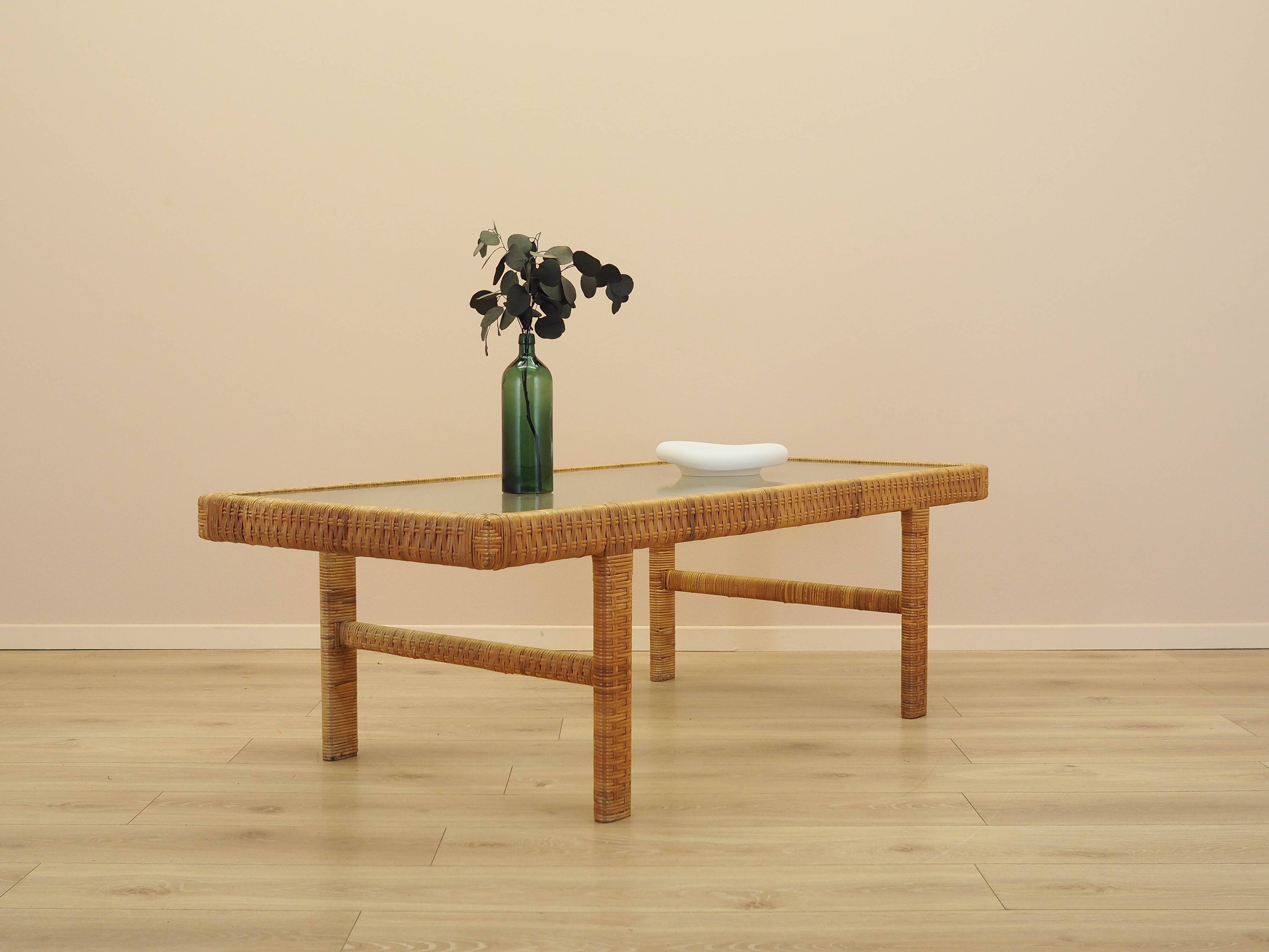 Glass and wicker side table, Danish design, 1970s, made in Denmark