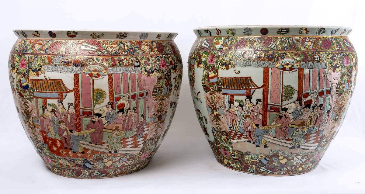 Pair fish aquarium - chinese porcelain - cloisonné enamel - canton - epoch: xxth century