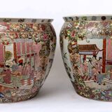 Pair fish aquarium - chinese porcelain - cloisonné enamel - canton - epoch: xxth century