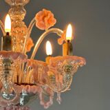 Small venetian chandelier in colorless and pink murano glass 5 arms of light circa 1920