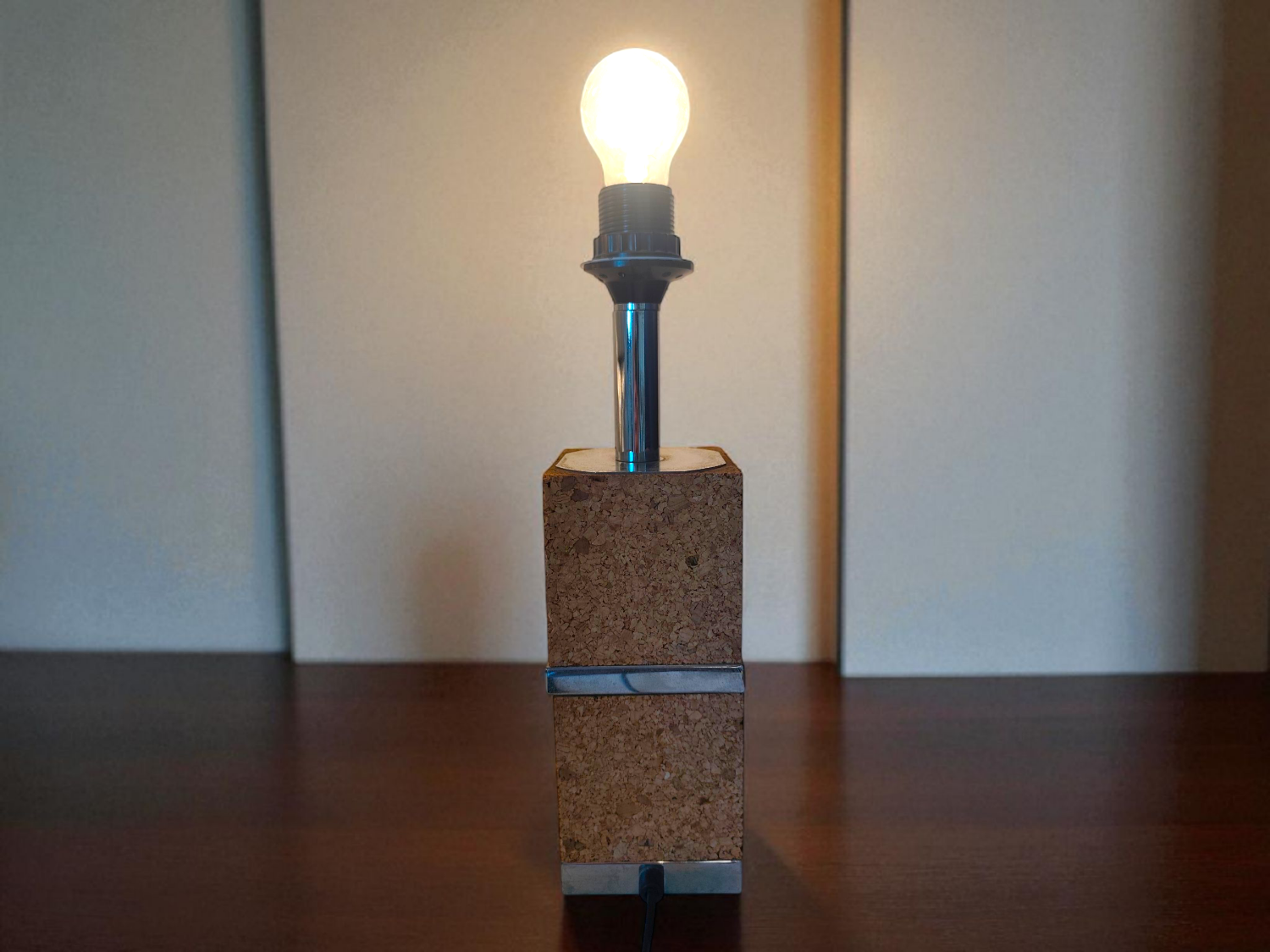 Vintage Modernist Table Lamp Base – Cork and Chrome Design — 1970s