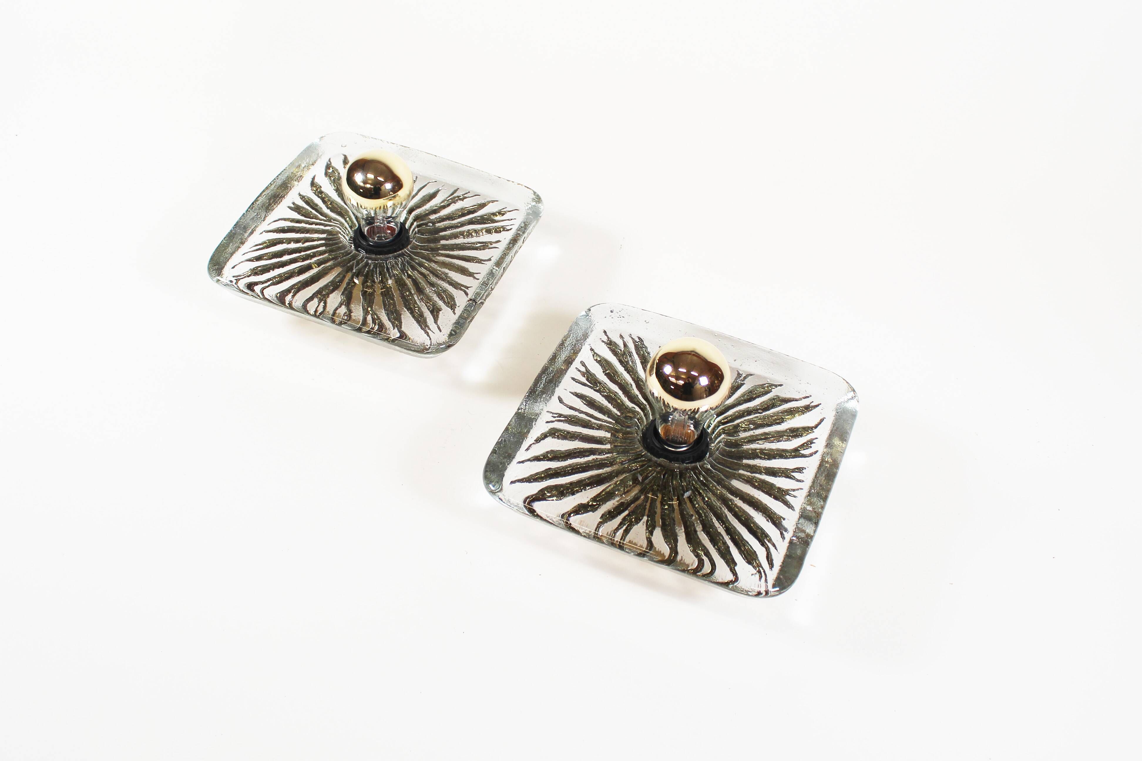 Large pair of gold plated muranoglass sconces by Peill & Putzler