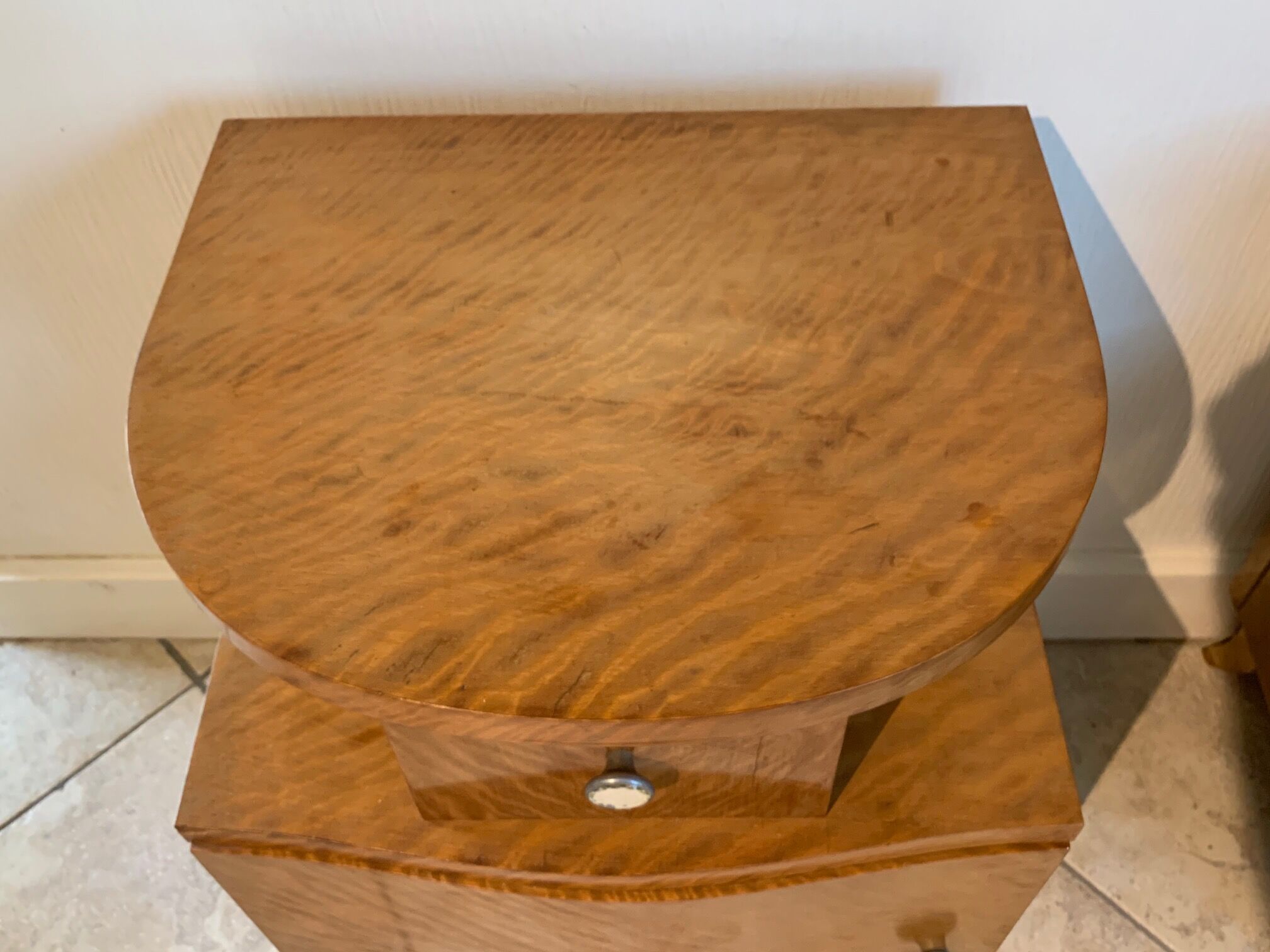 Pair of art deco bedsides in lemon tree magnifying glass