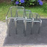 Vintage trundle tables in chrome tubular steel and glass