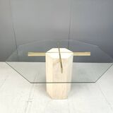 Vintage travertine and brass dining table by Artedi, 1970s