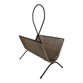 Iron and rattan magazine rack from the 60s