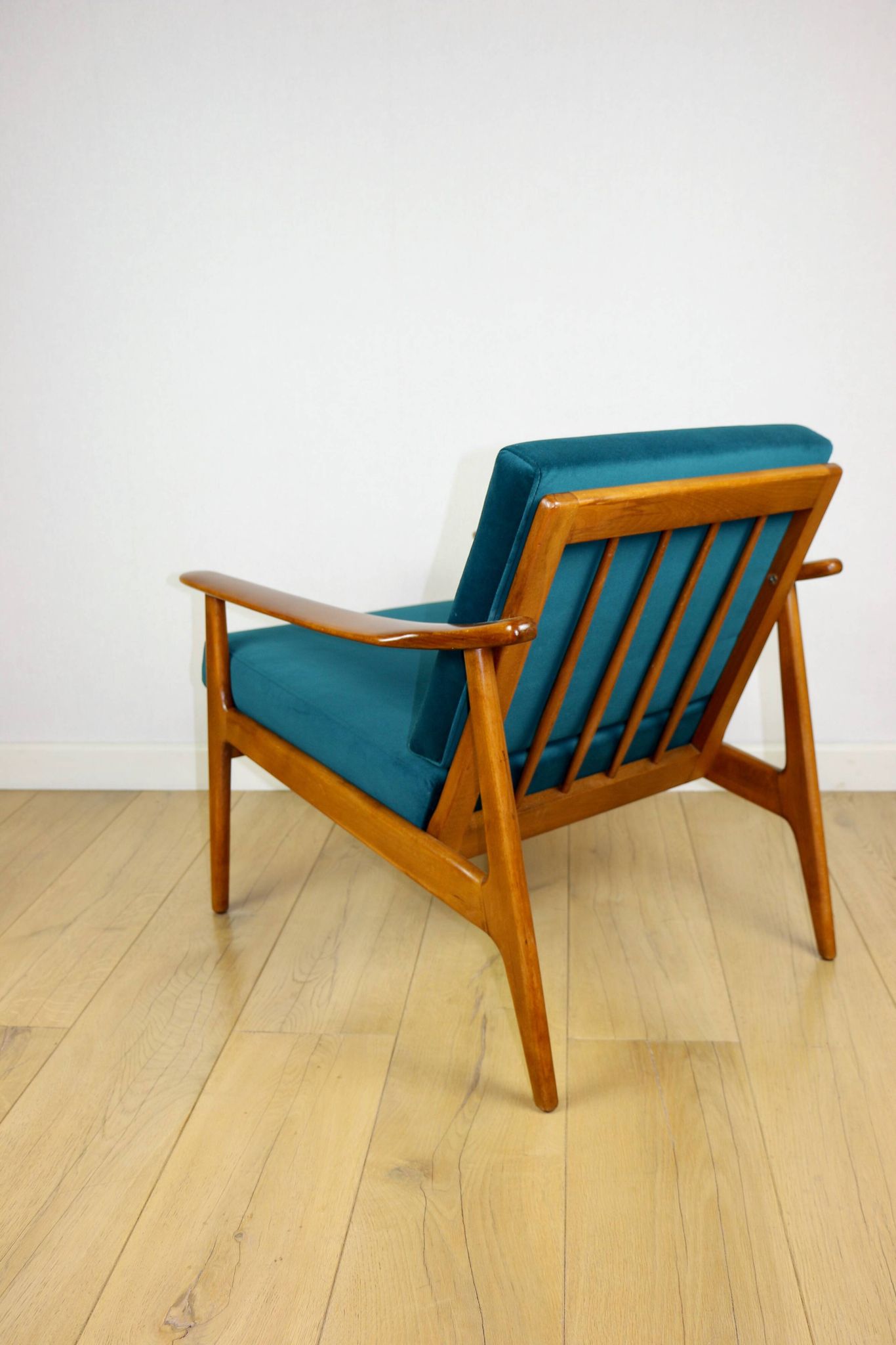 Danish vintage loft armchair in sea green on removable cushions