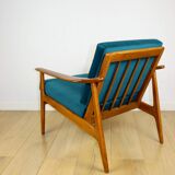 Danish vintage loft armchair in sea green on removable cushions