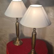 Pair of large solid brass lamps 1940, off-white lampshade 50x25