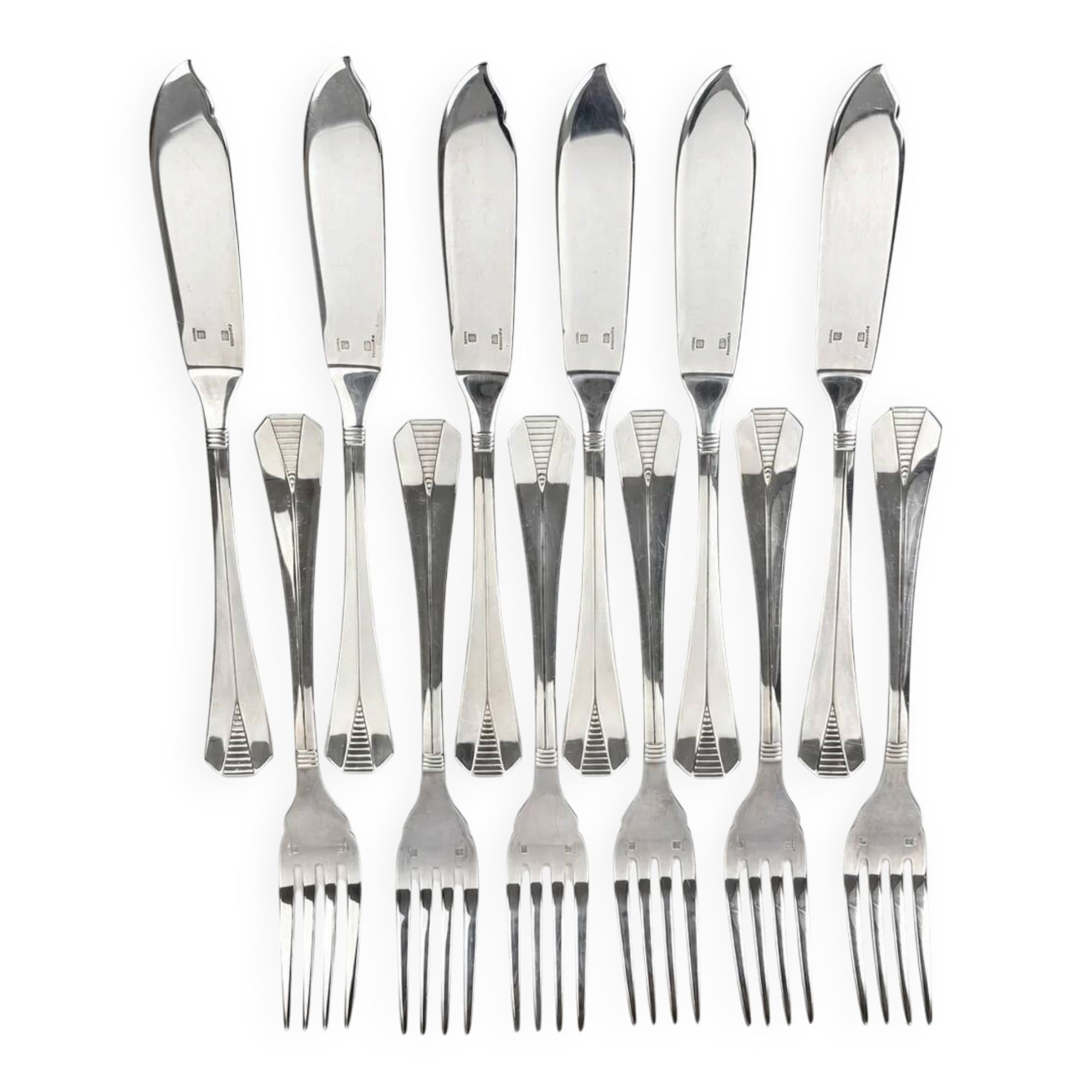 Christofle Atlantide – 6 fish cutlery sets in silver-plated metal (12 pieces)