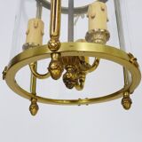 Old Louis XVI style vestibule lantern pendant light in brass and glass with 3 lights