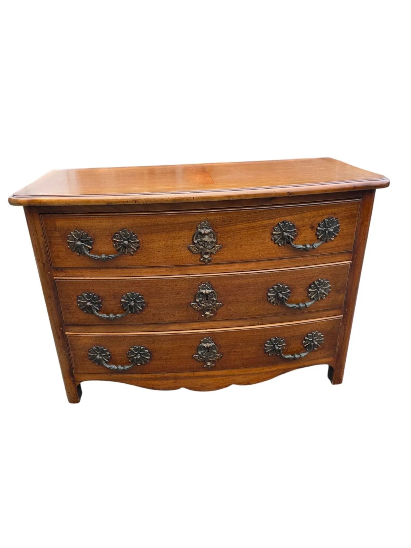 Curved Louis XV style chest of drawers in solid walnut