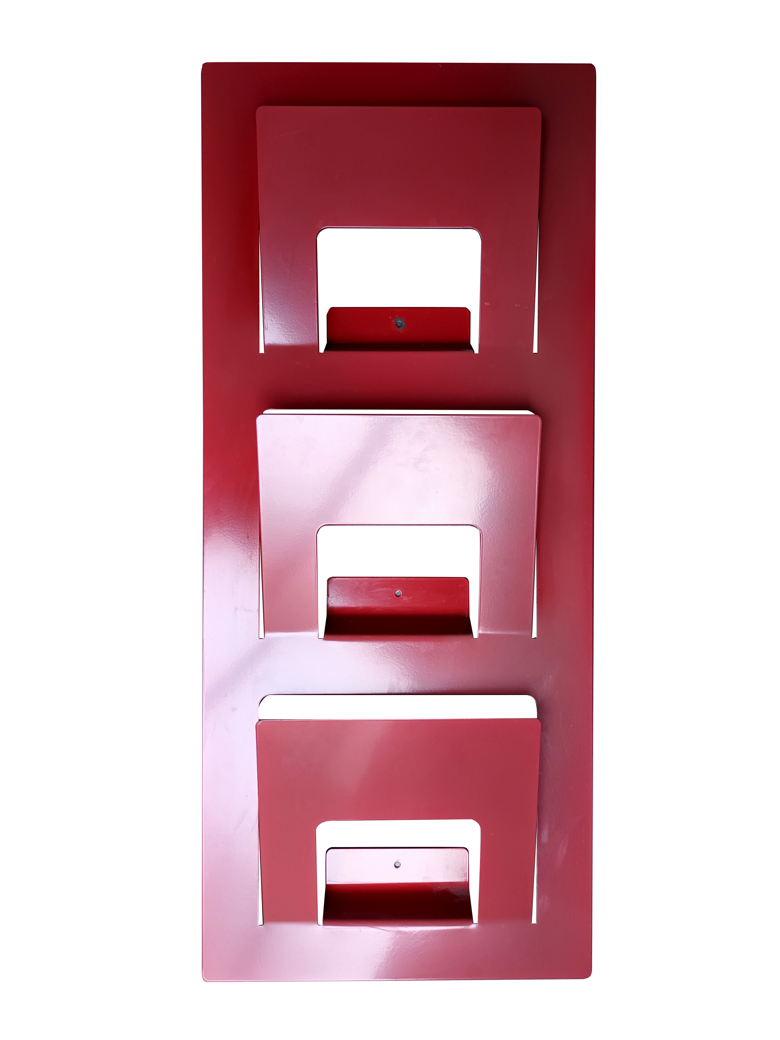 Vintage red metal wall magazine rack