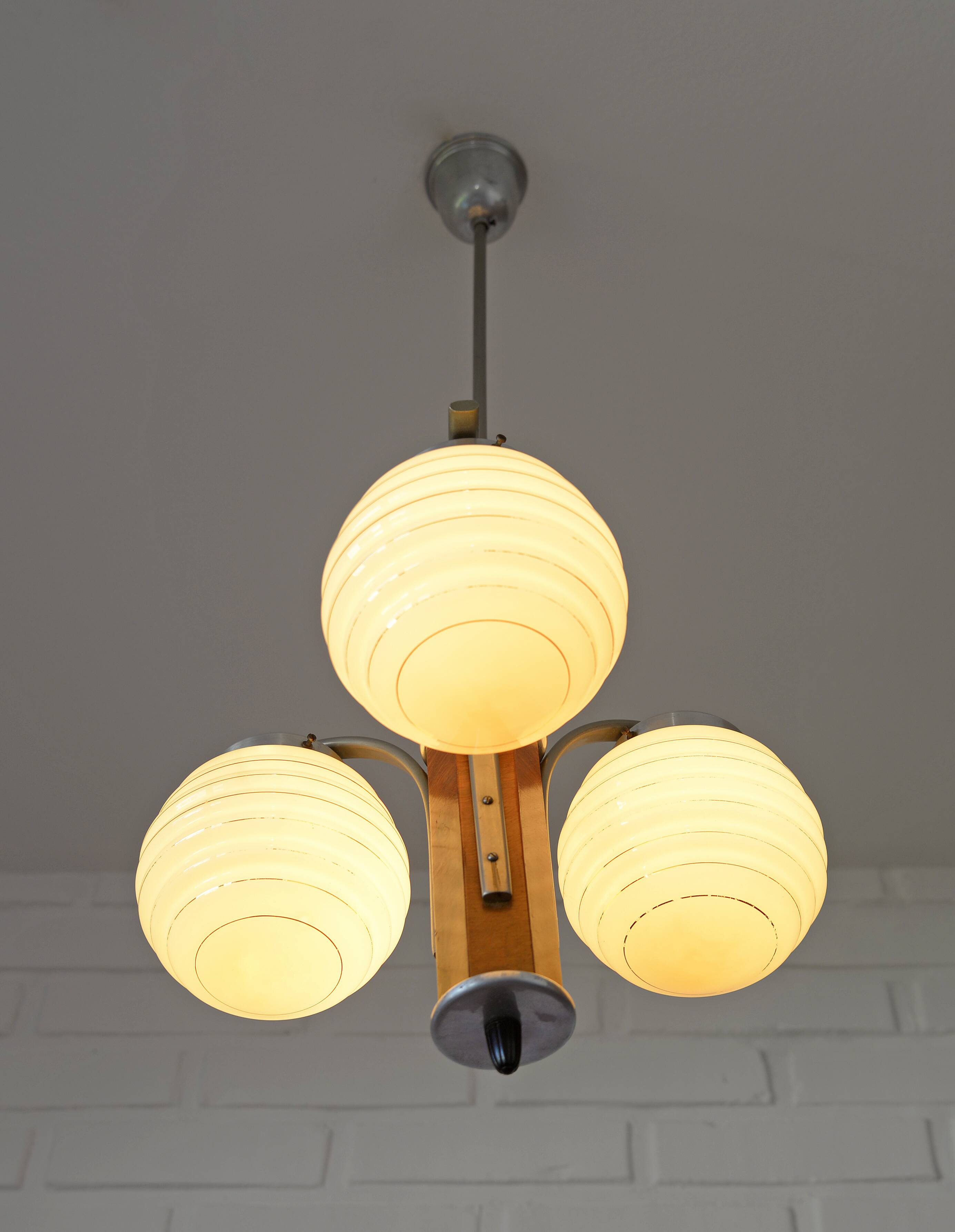 Original Art Deco Chandelier Antique Hand Blown Glass Pendant Light 1940's