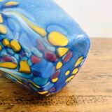 Murano blown glass vase – Blue gradient with yellow and red spots