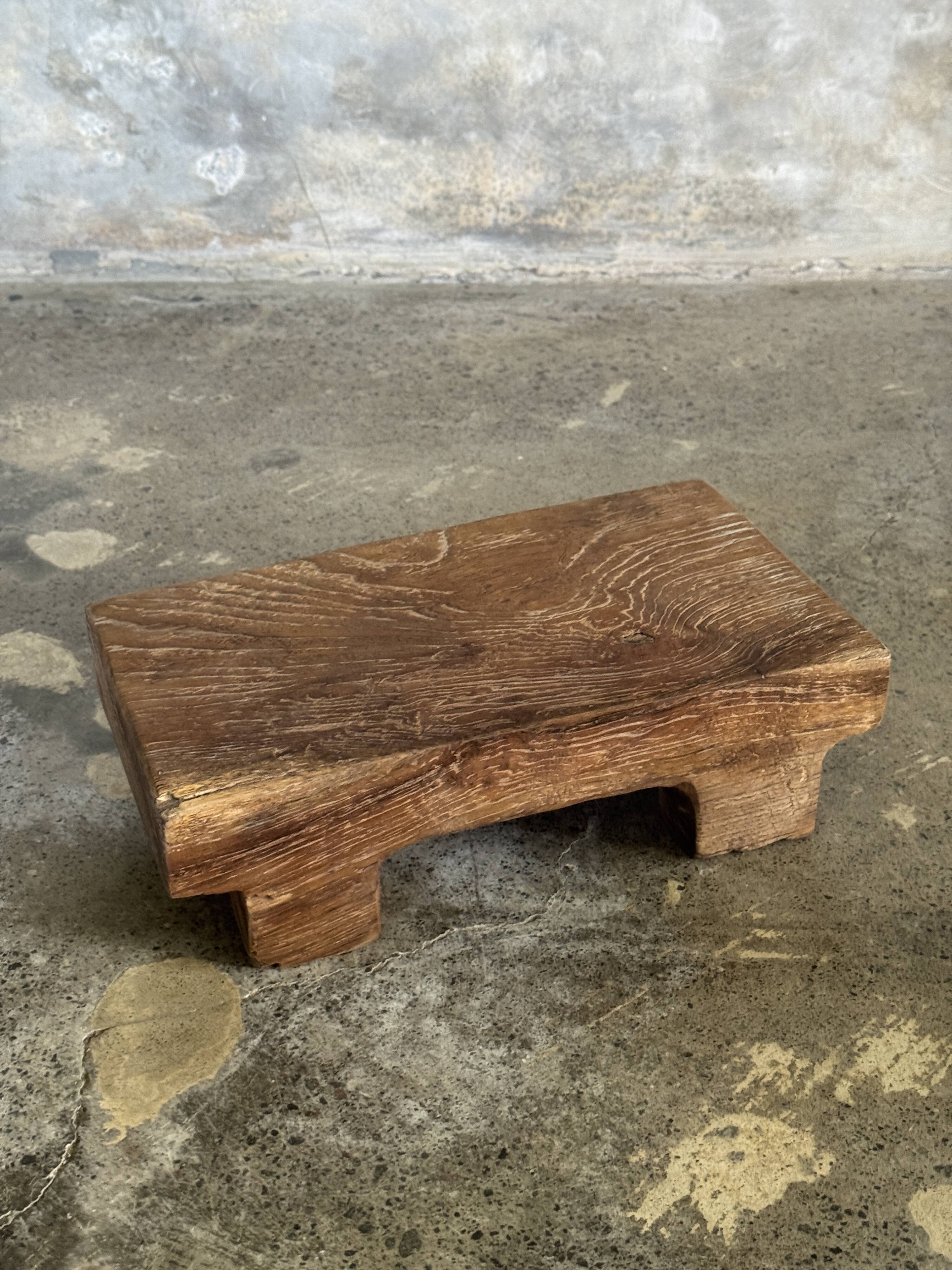 Small stool, accent stool in solid blond teak wabi-sabi L30 W8.5 H6.