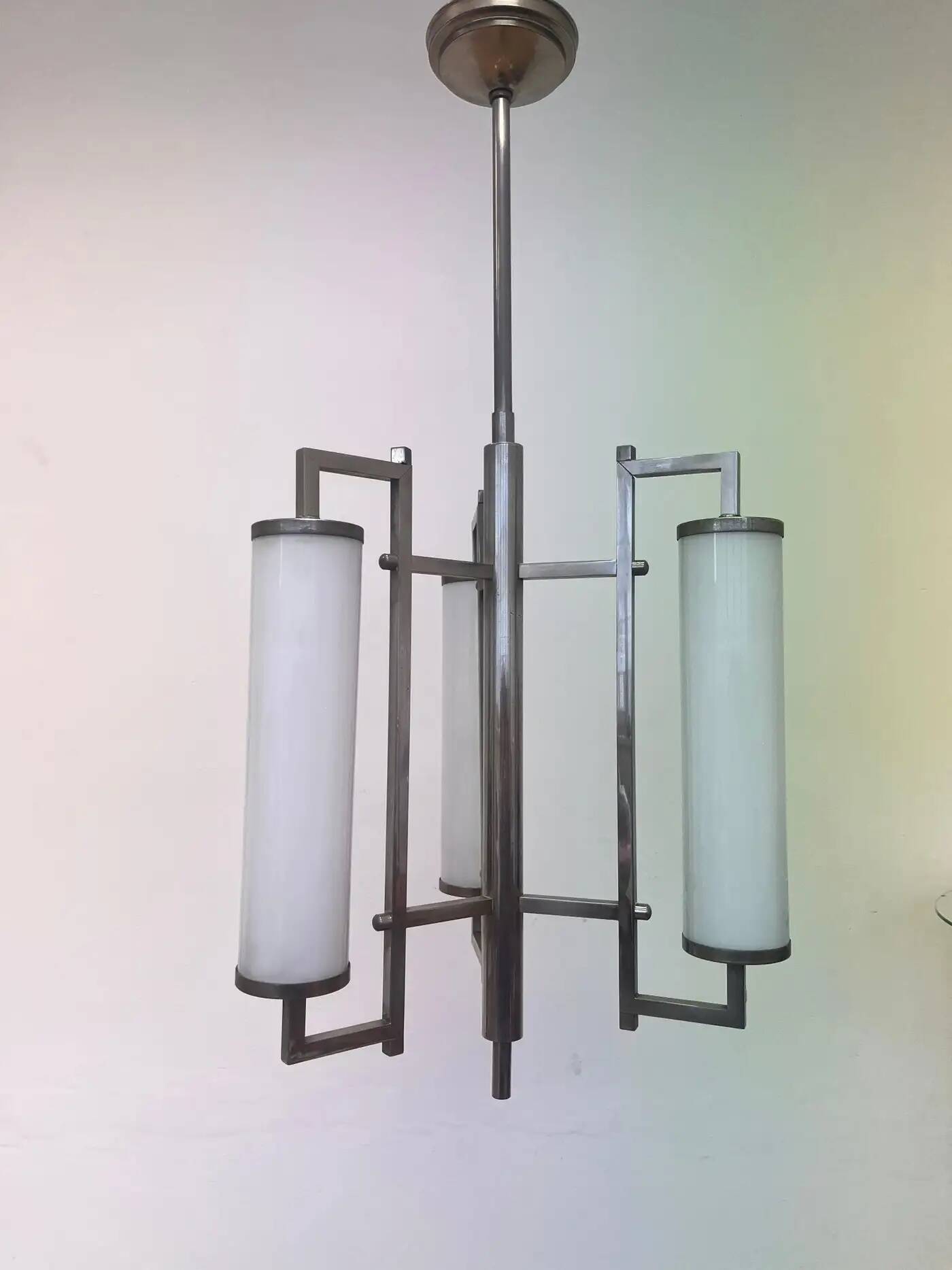 Lustre/suspension tubulaire chromé de style Bauhaus, design unique, années 1930 - fonctionnalisme