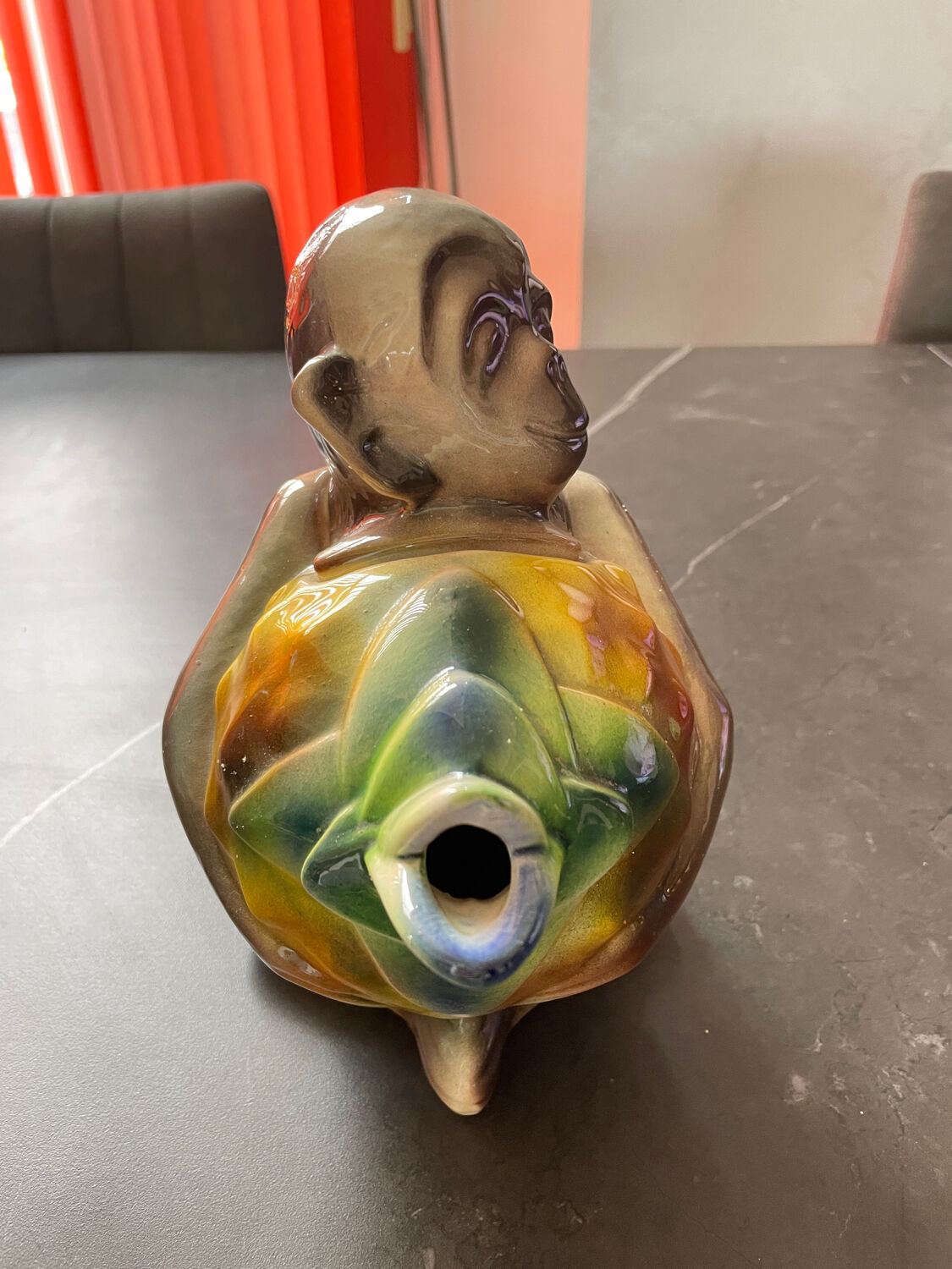 Vintage pitcher theiere earthenware saint clément monkey on pineapple