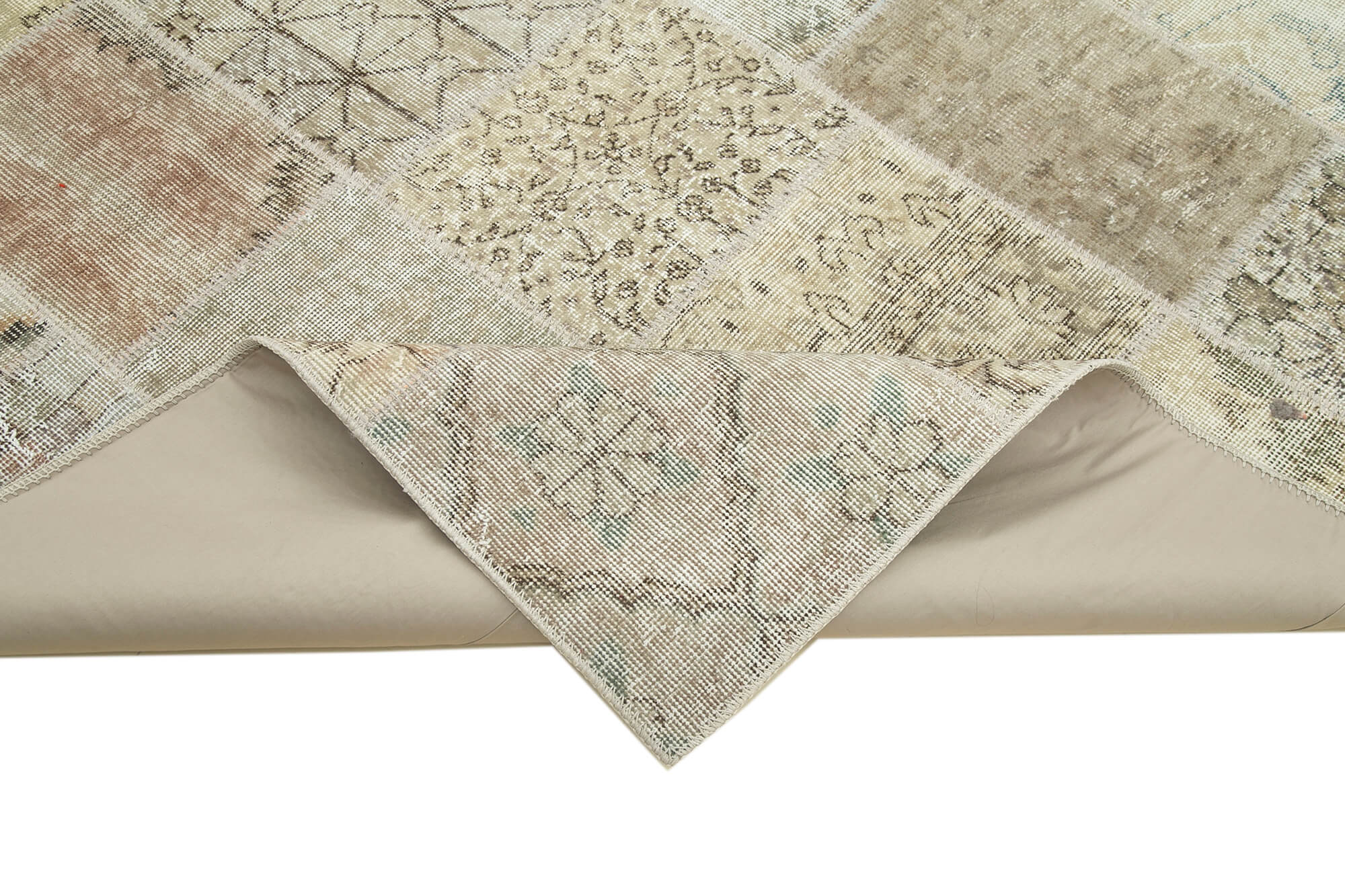 Handmade Anatolian Overdyed 173 cm x 240 cm Beige Patchwork Carpet
