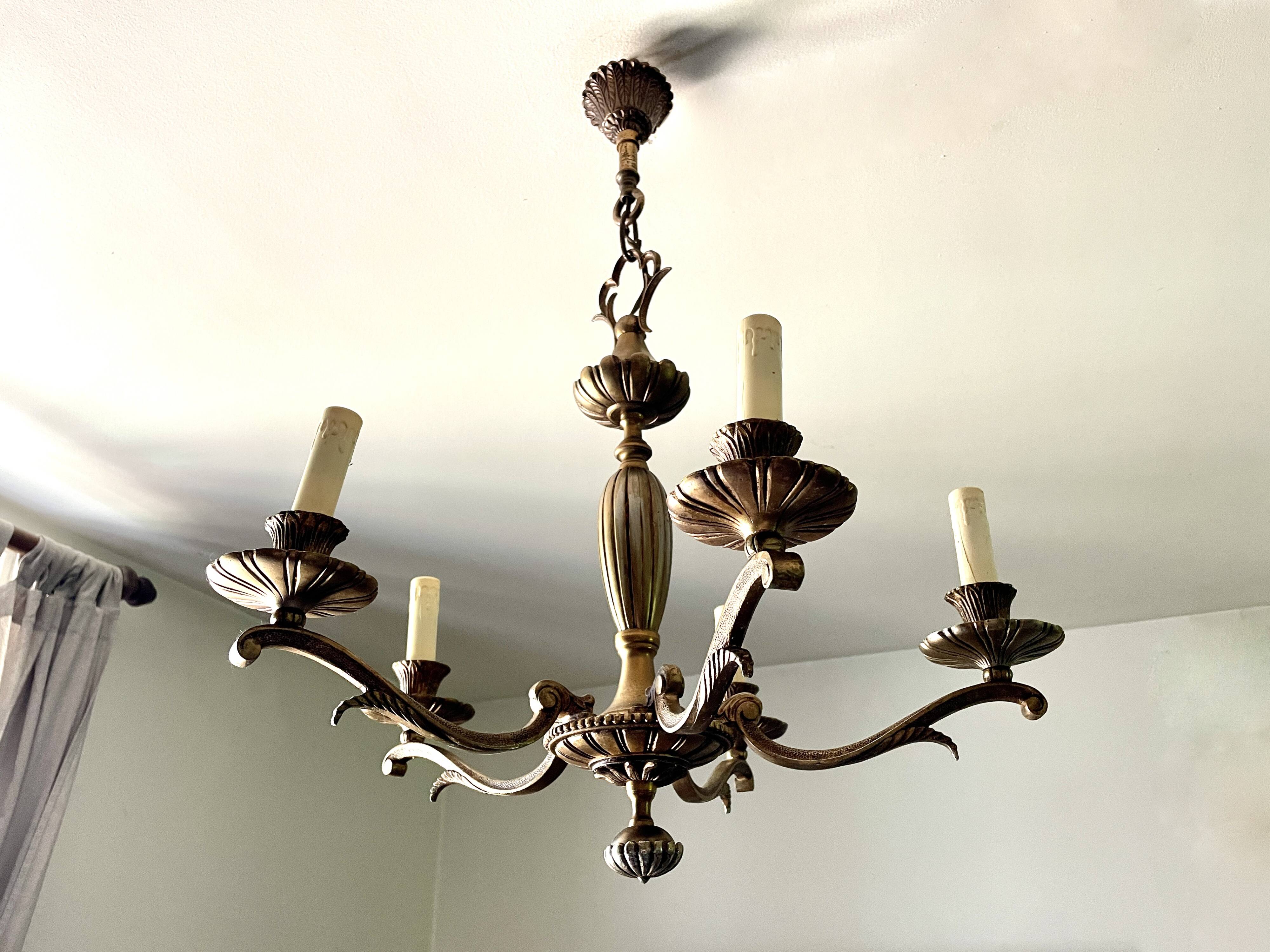 Lustre 5 feux bronze style Régence