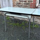 JPP pale green formica table, 4 chairs, 1 stool, 1950s