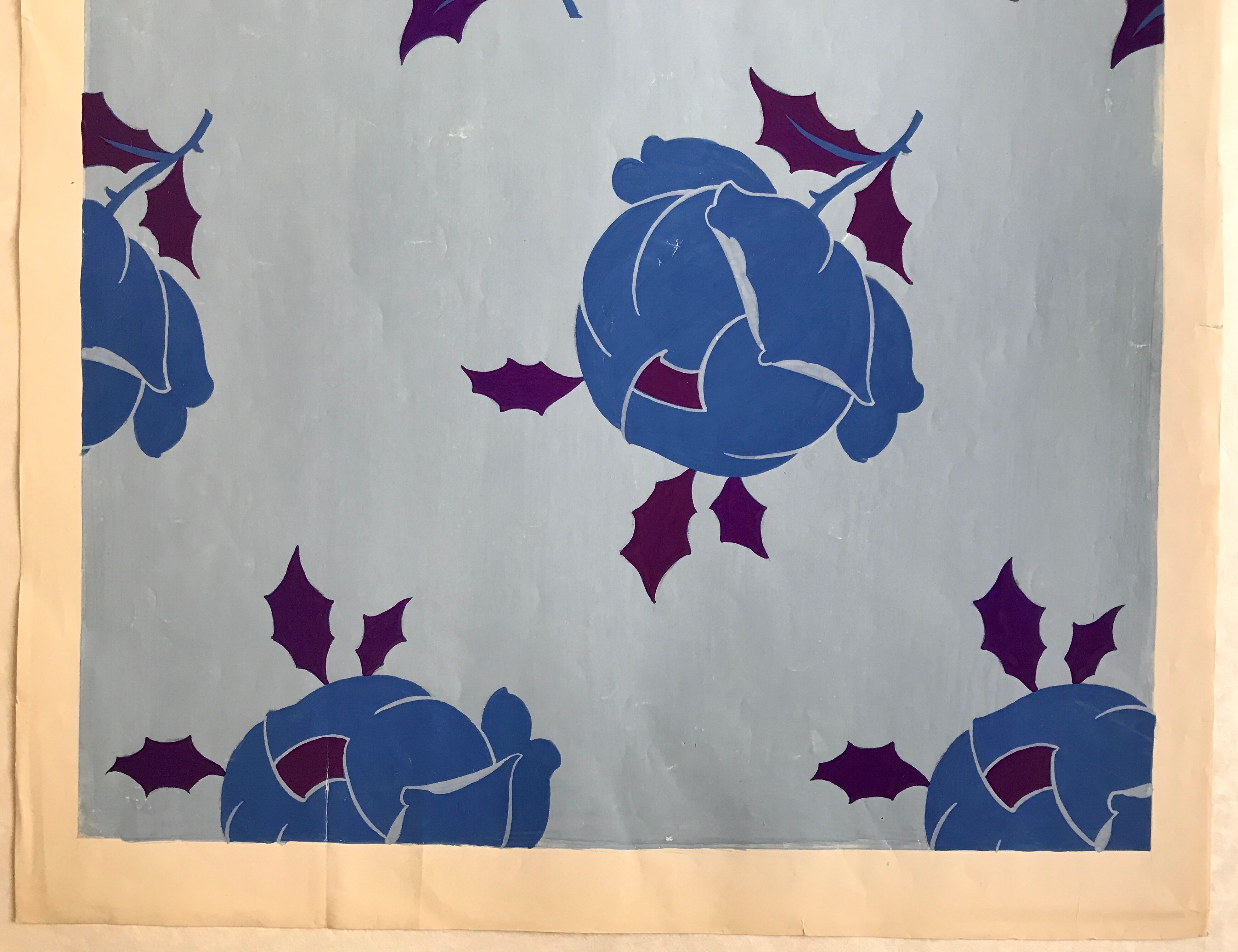 Original gouache on paper from Editions JEHLEM, floral decoration (roses), twentieth century, Paris