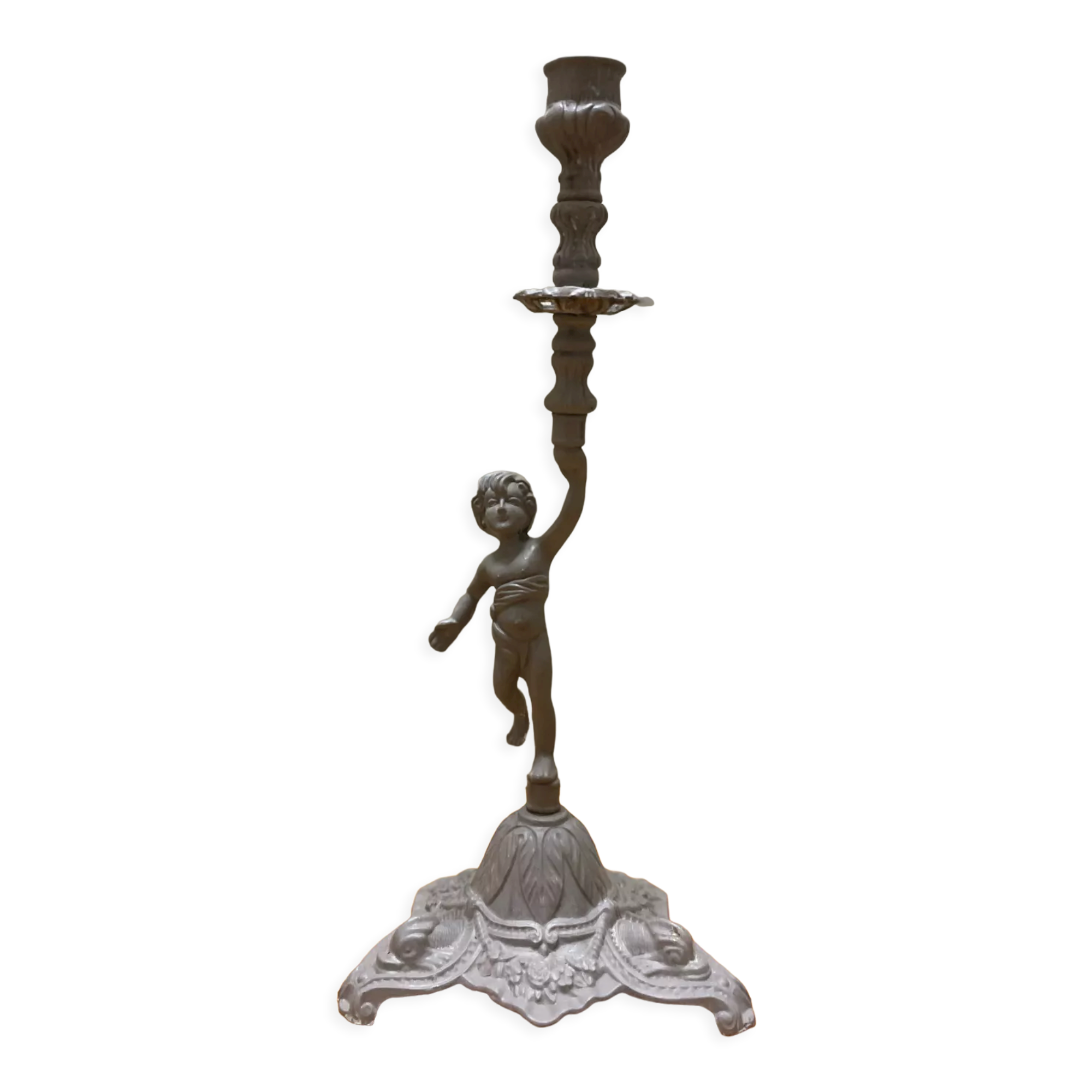 Brass candle holder angelot cherub period 19th century