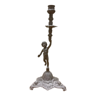 Brass candle holder angelot cherub period 19th century