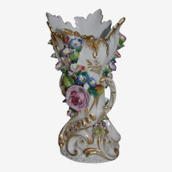 Vase décor barbotine peint main signé bleu jacob petit 1820-1840 porcelaine de paris