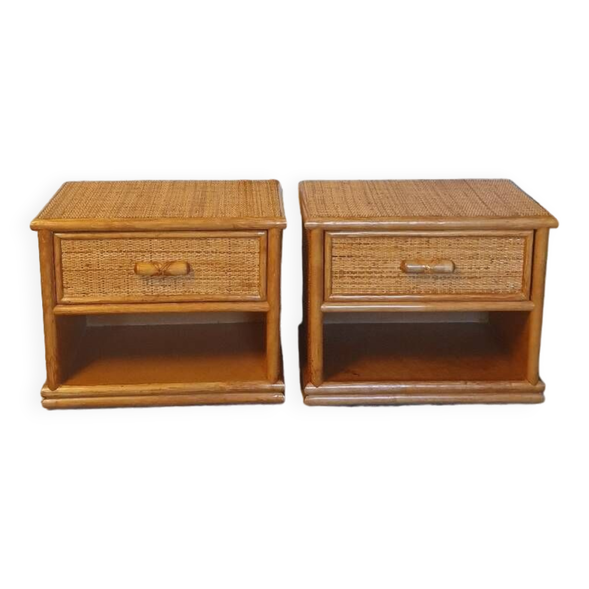 Pair of rattan bedside tables