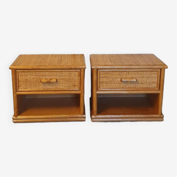 Pair of rattan bedside tables