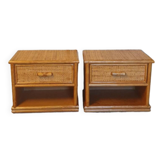 Pair of rattan bedside tables