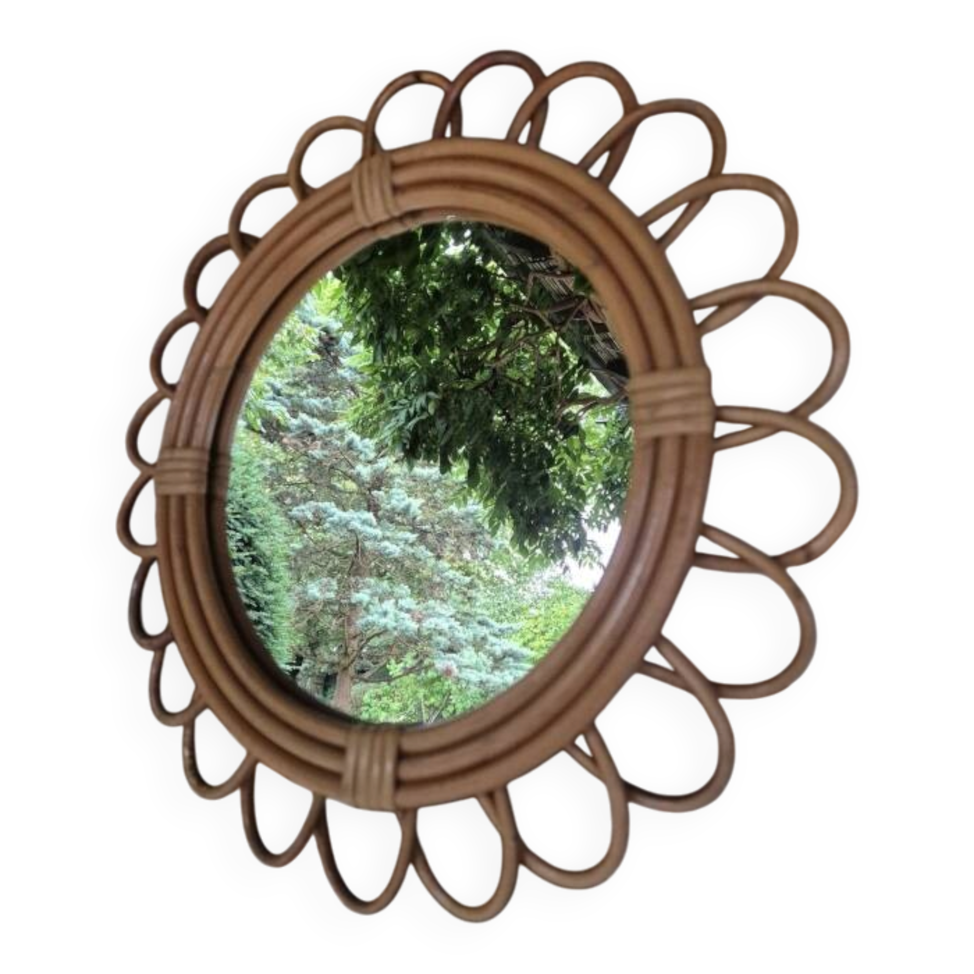 Miroir rotin vintage 1970